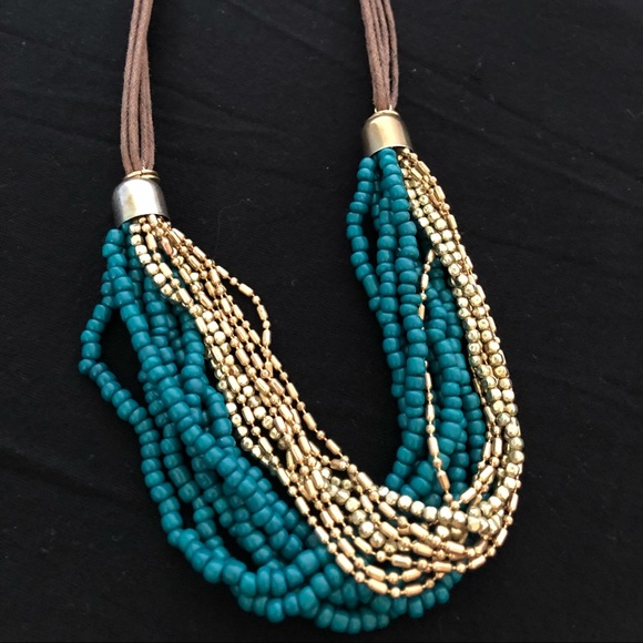 Jewelry - Statement beaded and leather necklace